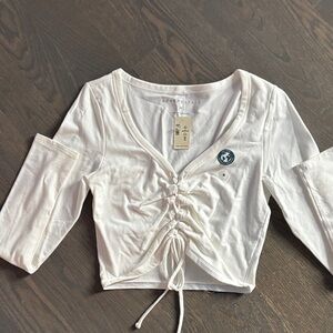 Aeropostale White Ruched V-Neck cropTop l, very light cream color